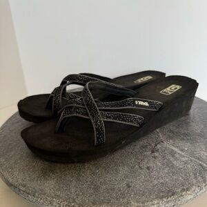 Teva Mandalyn Wedge Sandals Heels Black 9